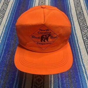 Vintage 90s NC Black Bear Cooperator Hunting Hat AmeriCap USA Snapback Orange